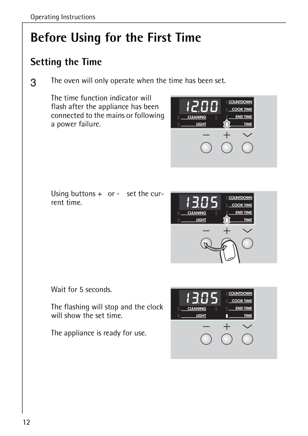 Electrolux B6100-1 manual Before Using for the First Time, Setting the Time 