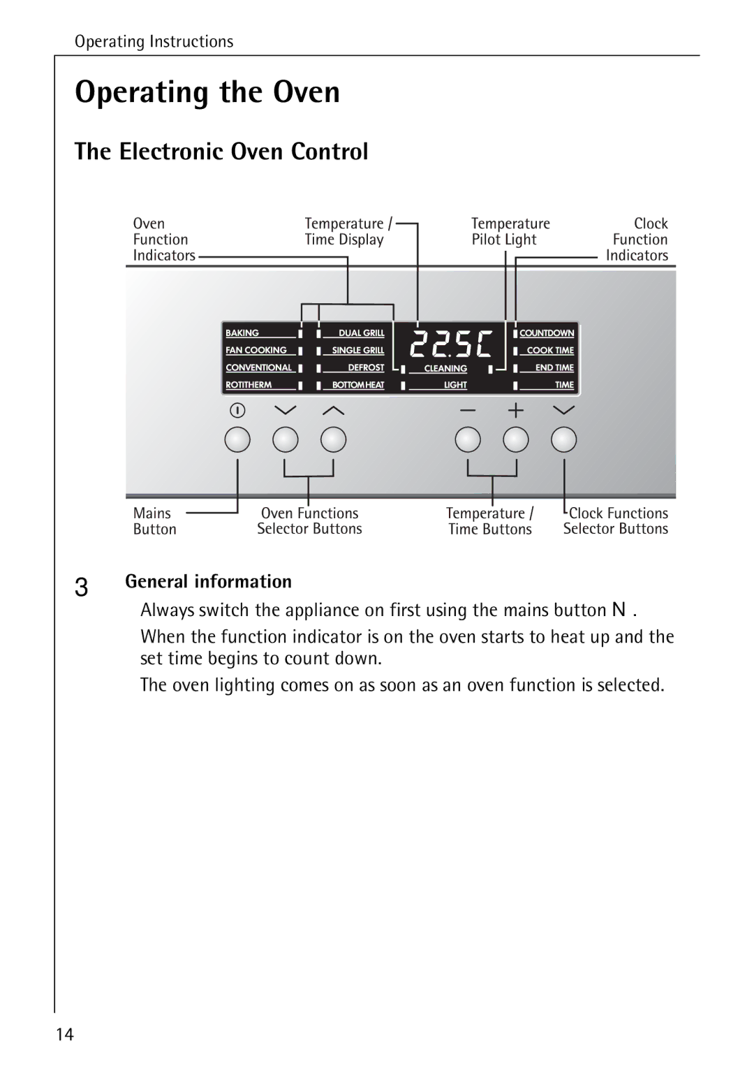 Electrolux B6100-1 manual Operating the Oven, Electronic Oven Control, General information 