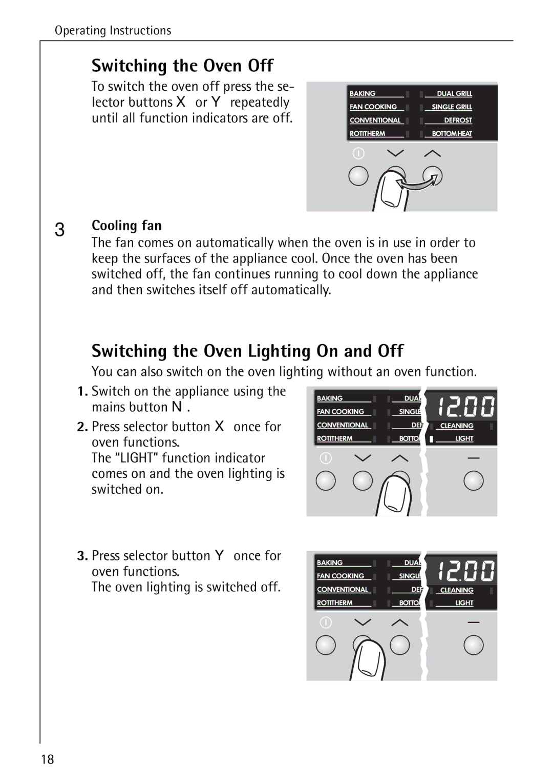 Electrolux B6100-1 manual Switching the Oven Off, Switching the Oven Lighting On and Off, Cooling fan 