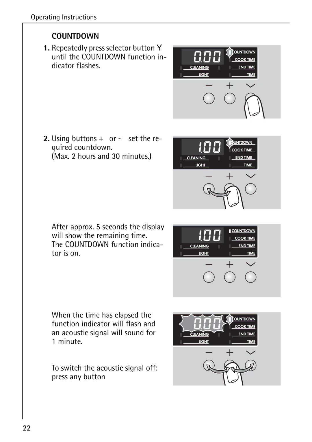 Electrolux B6100-1 manual Countdown 