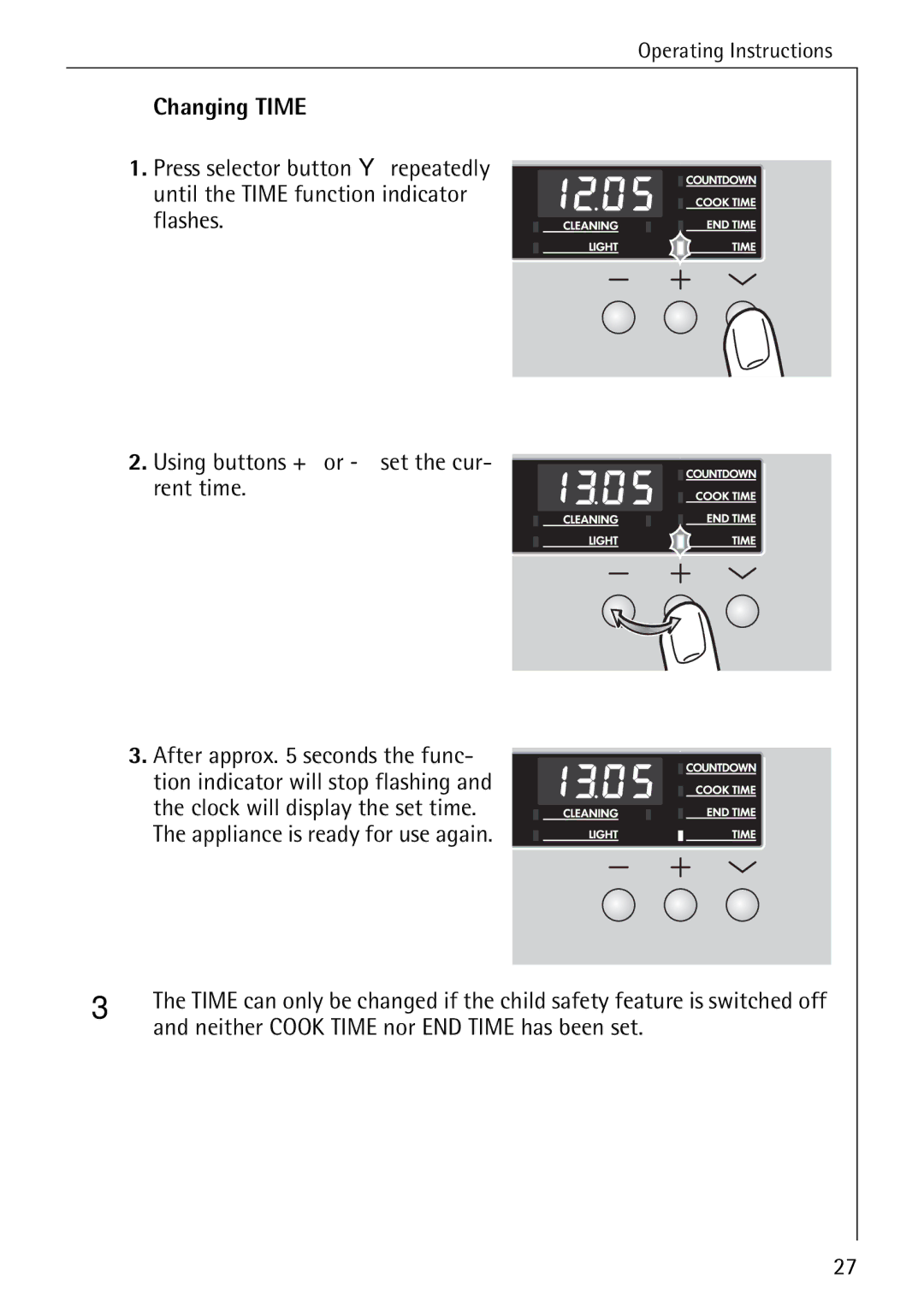 Electrolux B6100-1 manual Changing Time, Neither Cook Time nor END Time has been set 