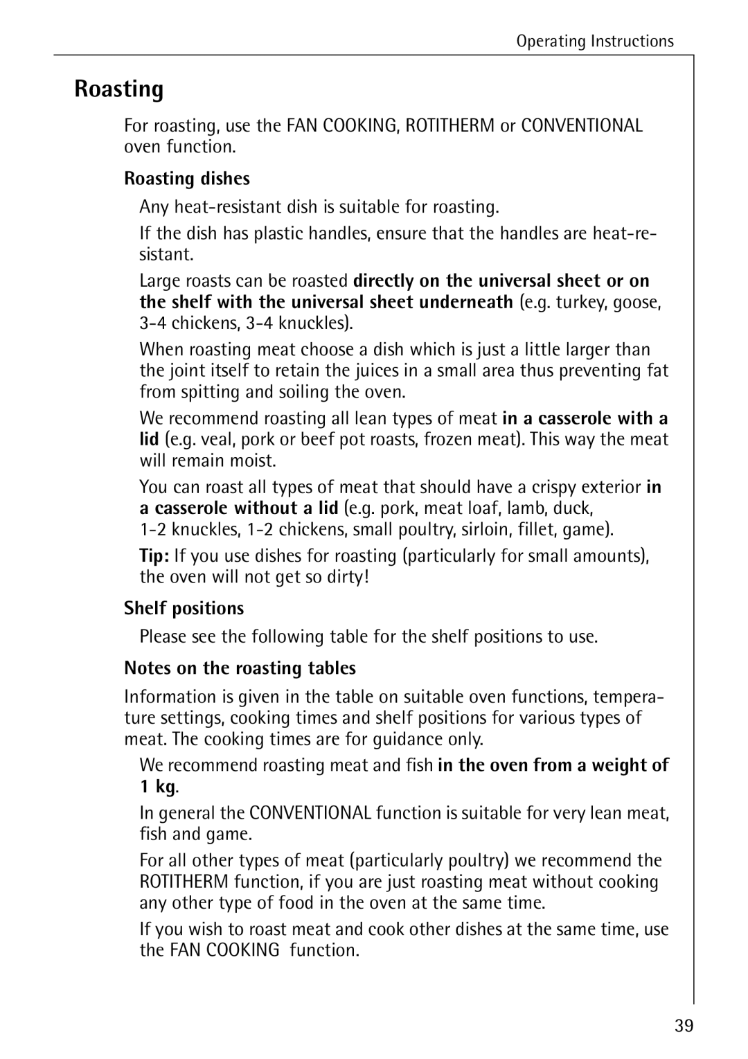 Electrolux B6100-1 manual Roasting dishes 