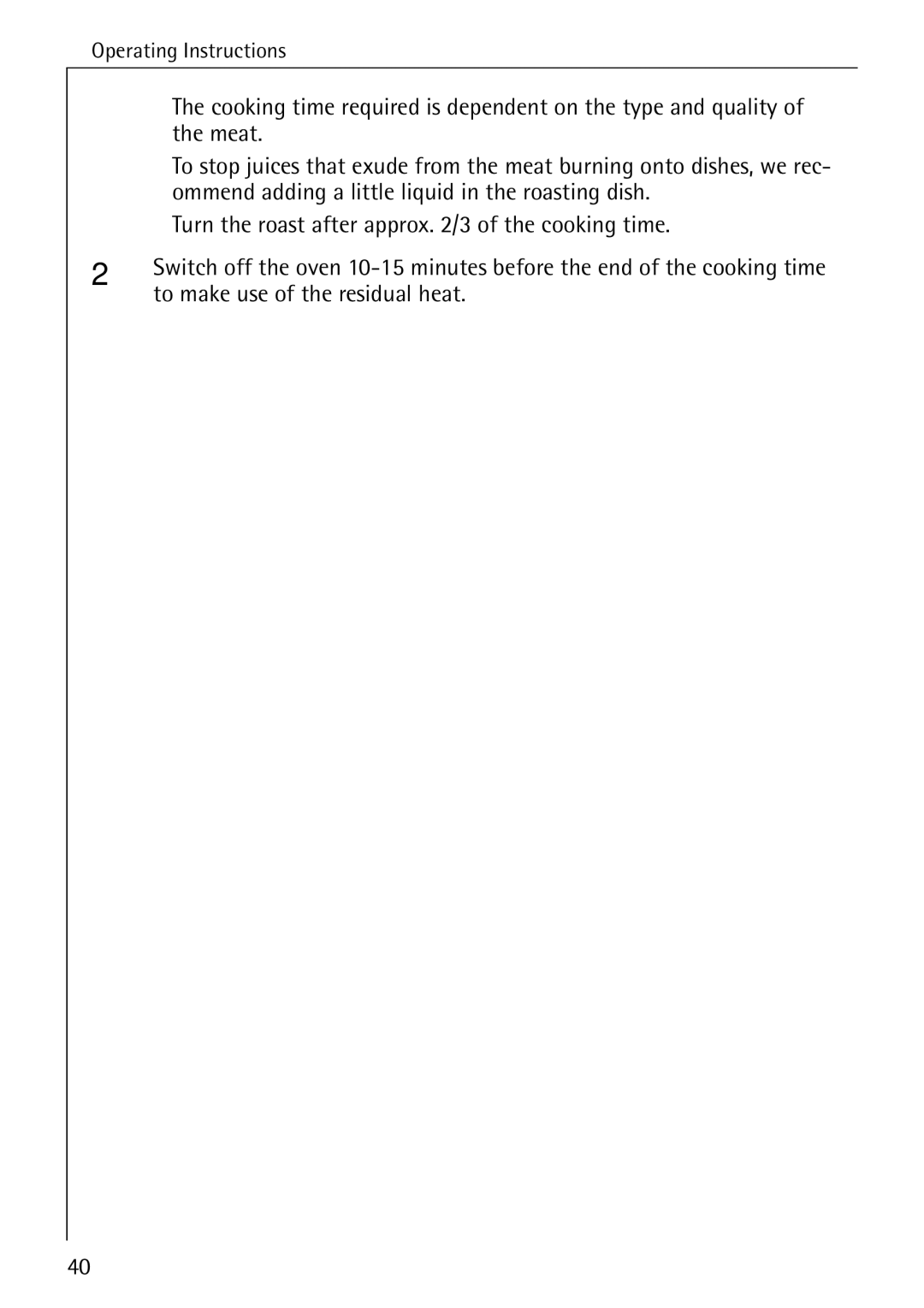 Electrolux B6100-1 manual Meat, Ommend adding a little liquid in the roasting dish 