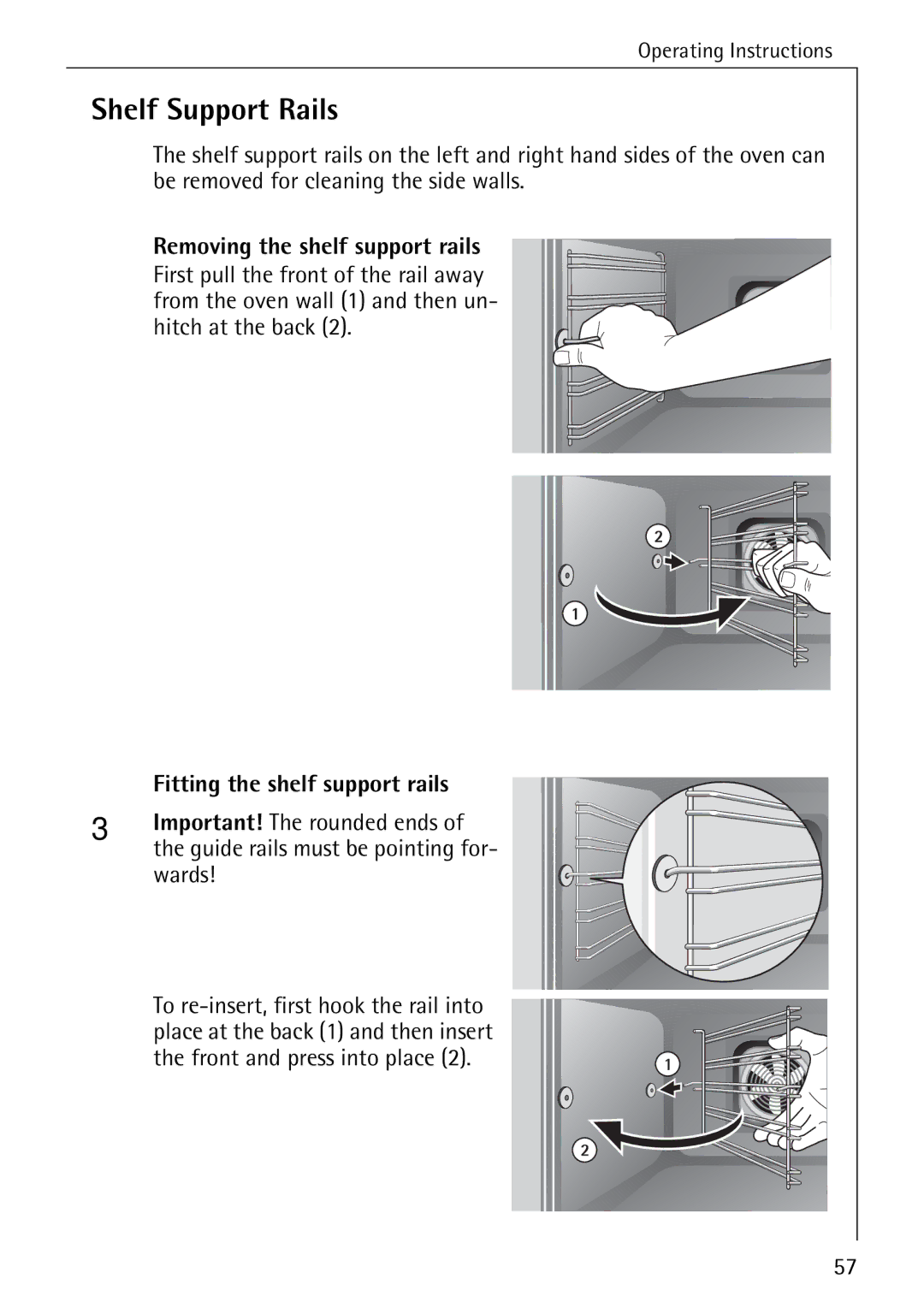 Electrolux B6100-1 manual Shelf Support Rails, Removing the shelf support rails, Fitting the shelf support rails, Wards 