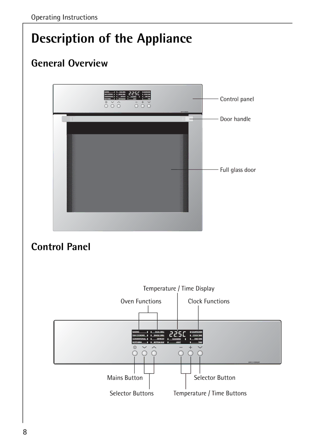 Electrolux B6100-1 manual General Overview, Control Panel 