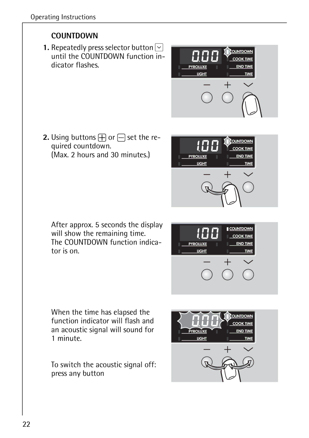 Electrolux B6140-1 manual Countdown 