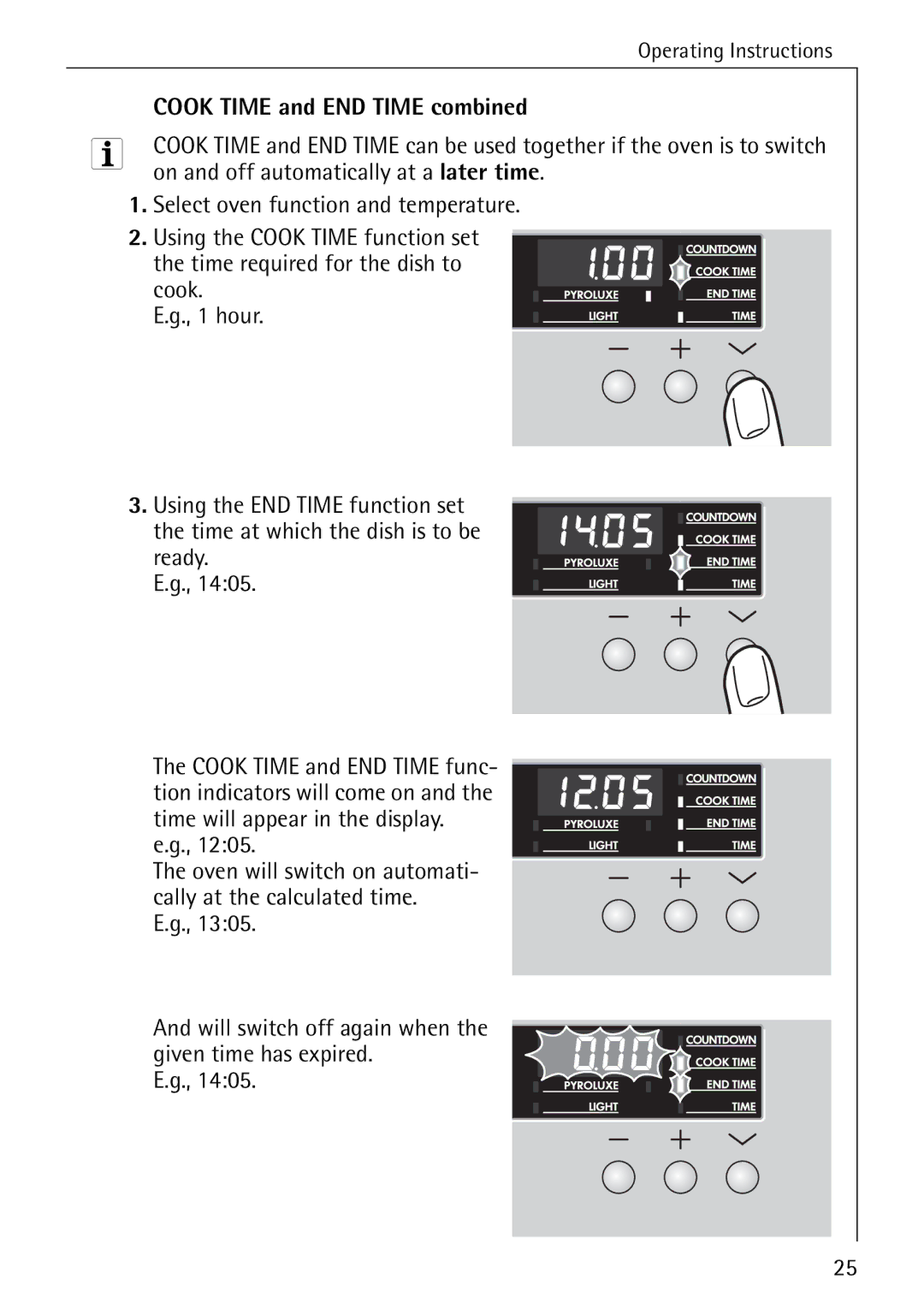 Electrolux B6140-1 manual Cook Time and END Time combined, On and off automatically at a later time 