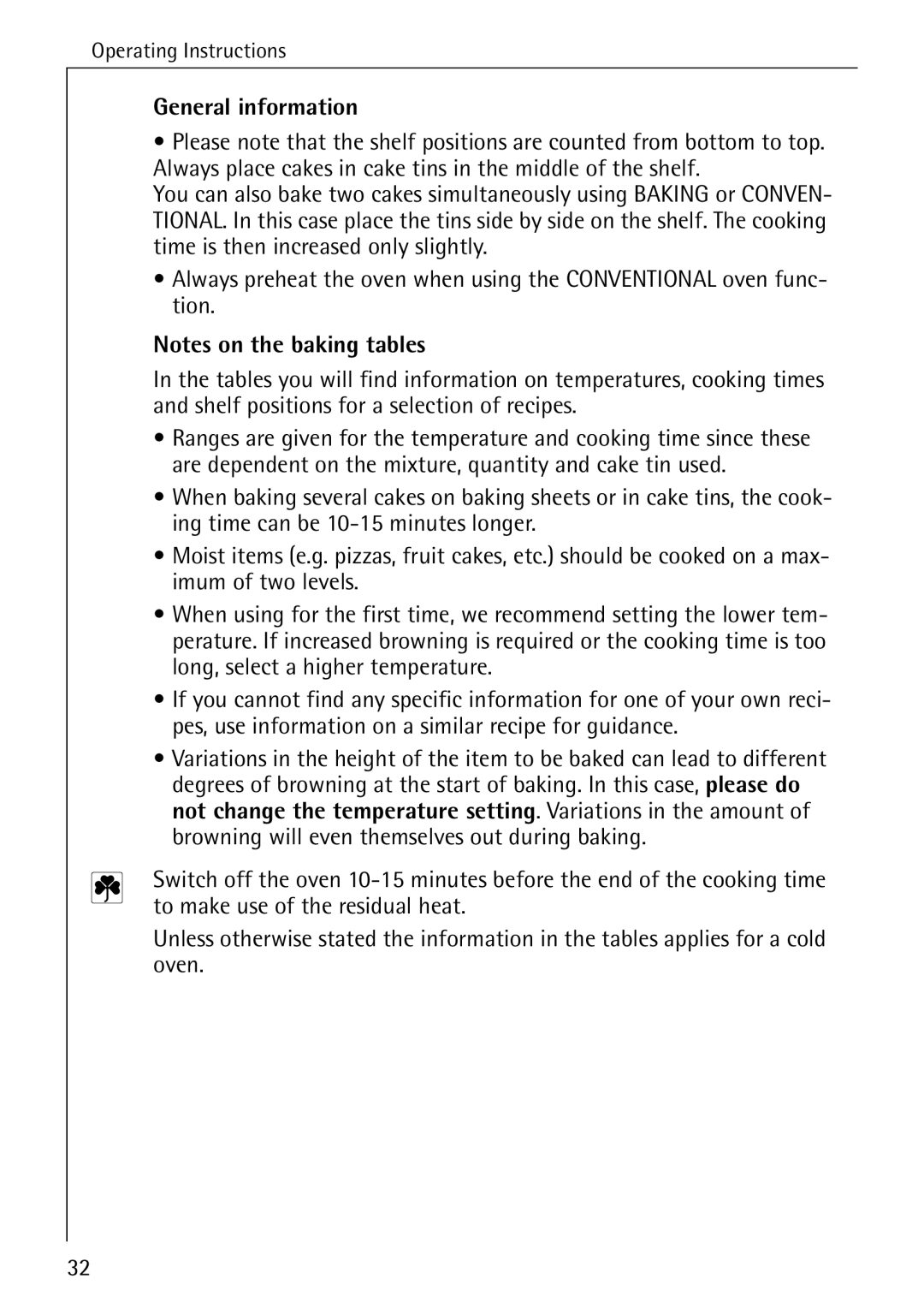 Electrolux B6140-1 manual General information, To make use of the residual heat 