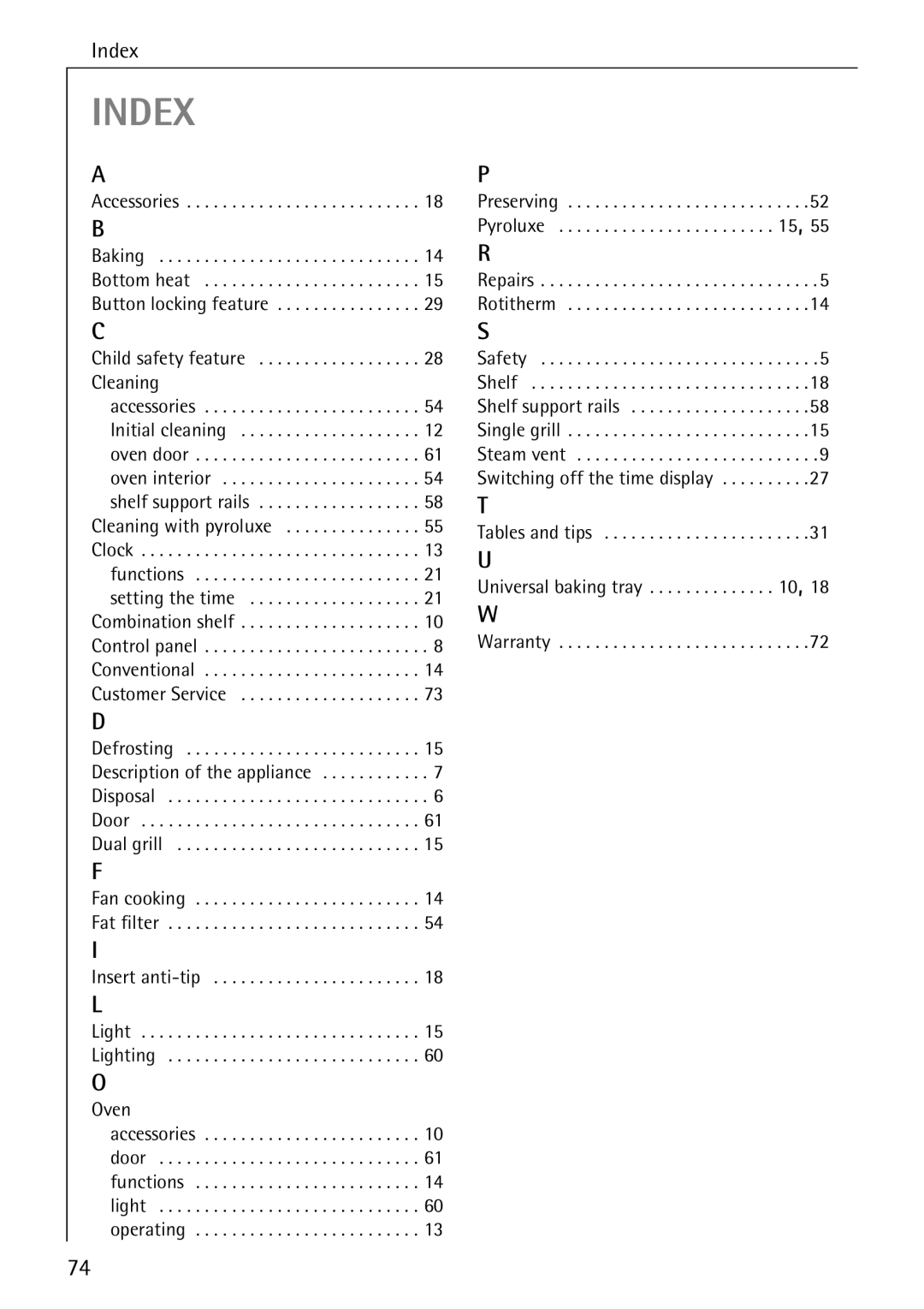 Electrolux B6140-1 manual Index 