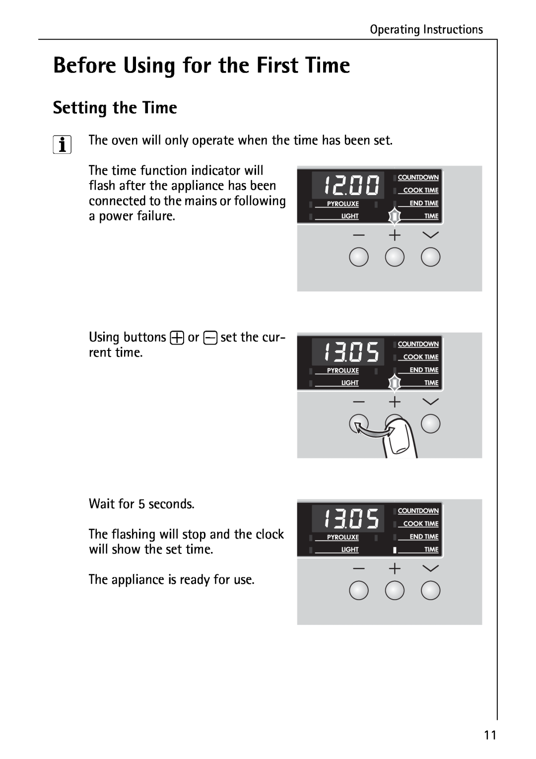 Electrolux B6140-1 manual Before Using for the First Time, Setting the Time, Operating Instructions 