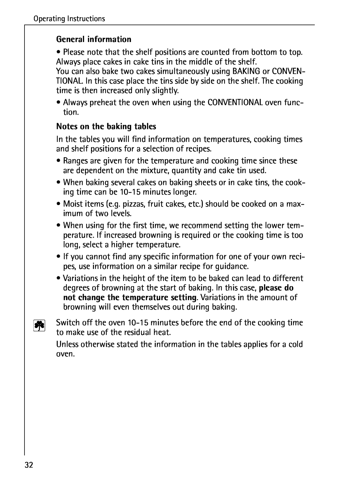 Electrolux B6140-1 manual General information, Notes on the baking tables 