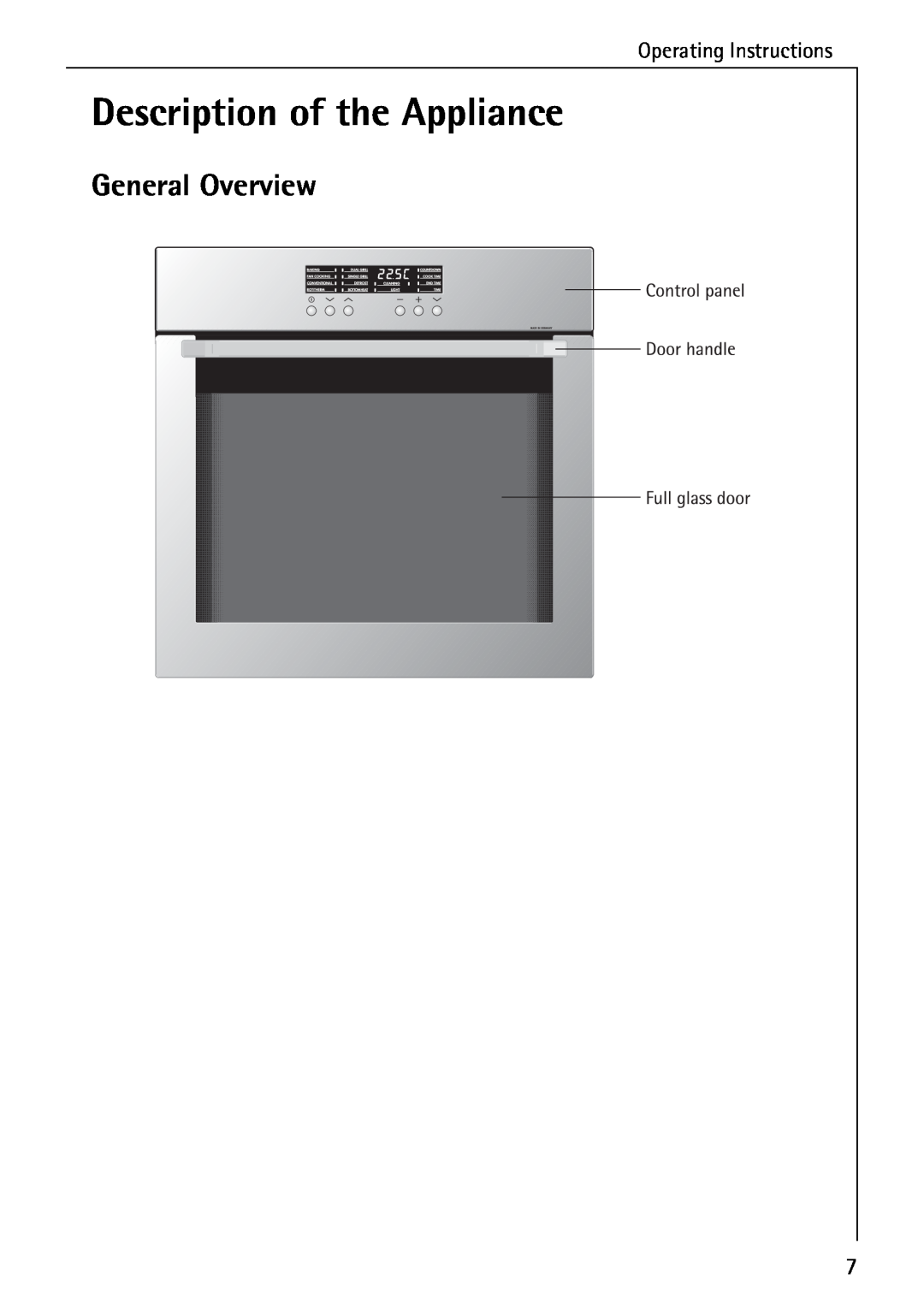 Electrolux B6140-1 manual Description of the Appliance, General Overview, Operating Instructions 