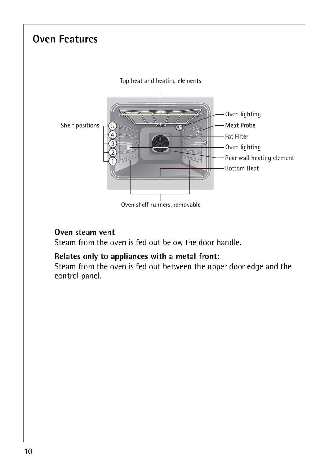 Electrolux B8100-1 manual Oven Features, Oven steam vent, Steam from the oven is fed out below the door handle 