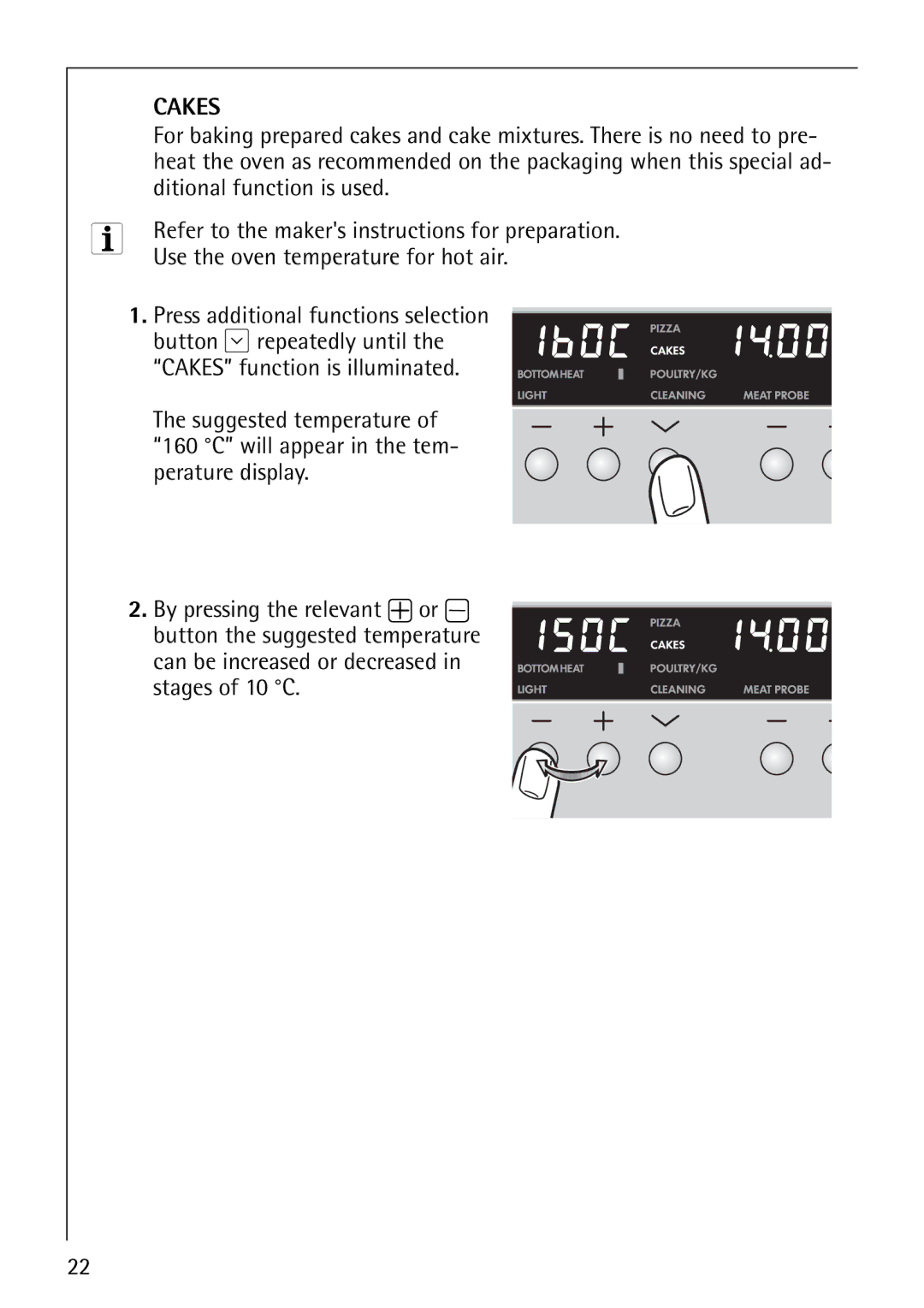 Electrolux B8100-1 manual Cakes, Ditional function is used 