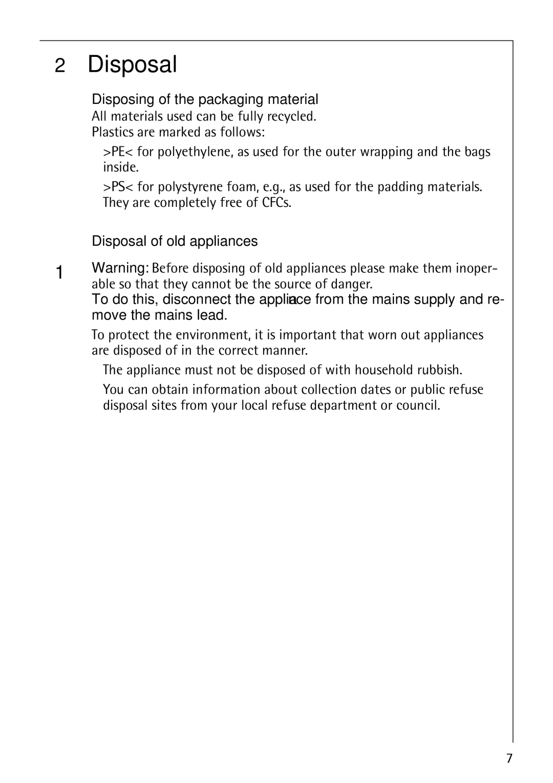 Electrolux B8100-1 manual Disposing of the packaging material, Disposal of old appliances 