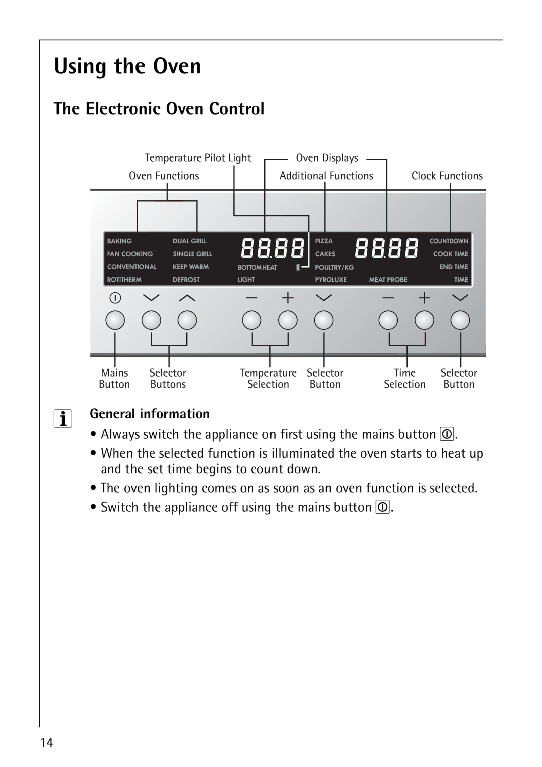 Electrolux B8140-1 manual Using the Oven, Electronic Oven Control, General information 