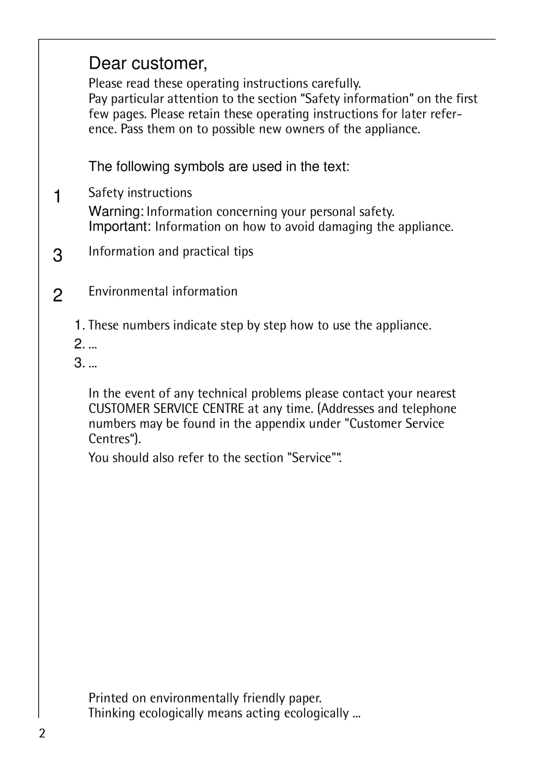 Electrolux B8140-1 manual Dear customer, Please read these operating instructions carefully 