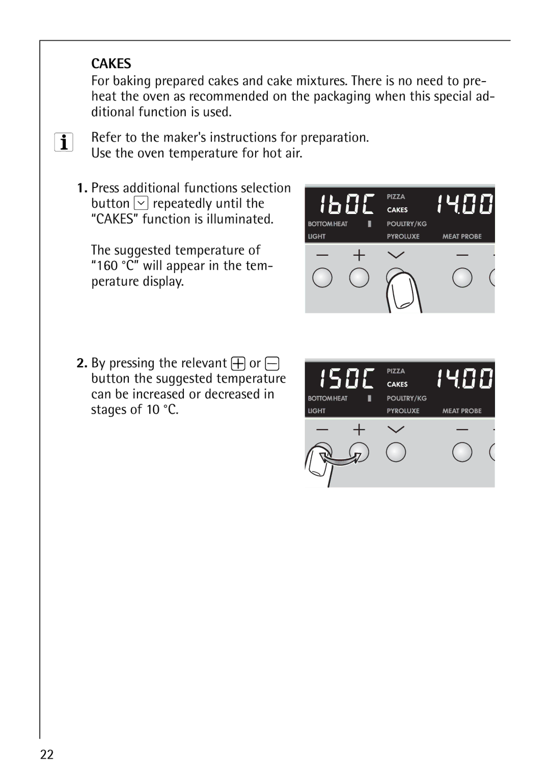 Electrolux B8140-1 manual Cakes, Ditional function is used 