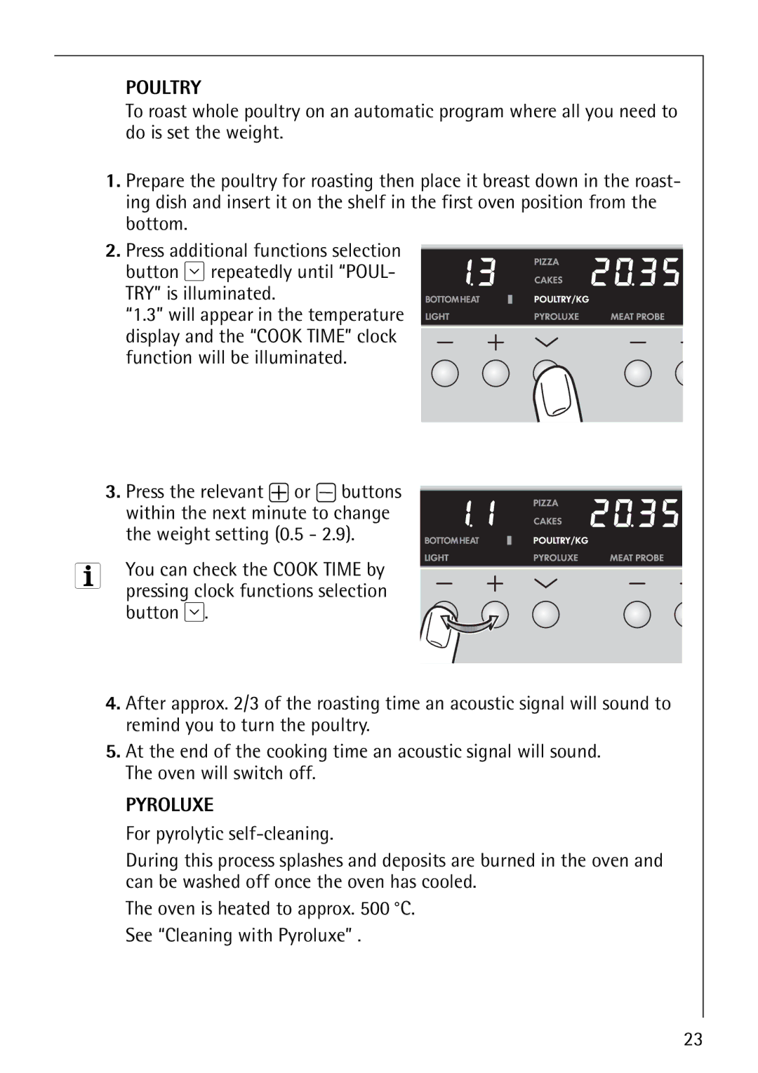 Electrolux B8140-1 manual Poultry, Press the relevant + or buttons 