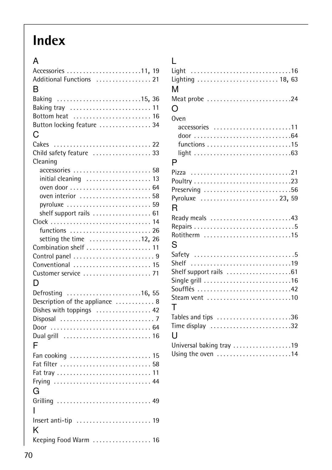 Electrolux B8140-1 manual Index, Functions Setting the time 