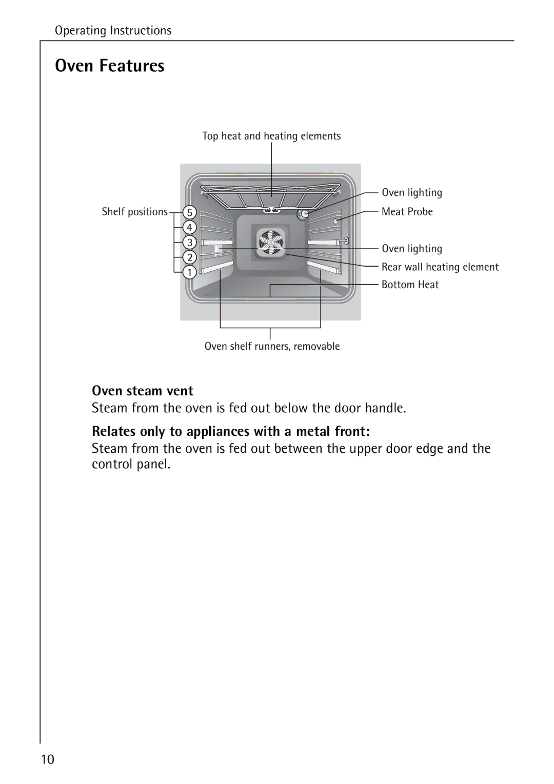 Electrolux B8340-1 manual Oven Features, Oven steam vent, Steam from the oven is fed out below the door handle 