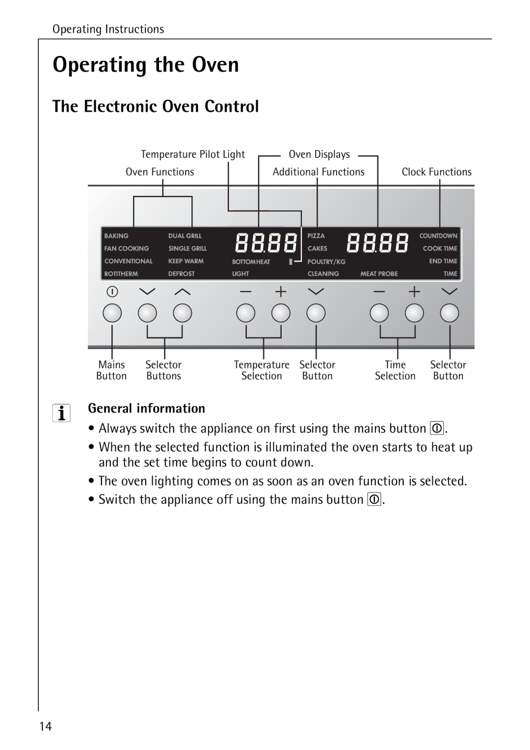 Electrolux B8340-1 manual Operating the Oven, Electronic Oven Control, General information 