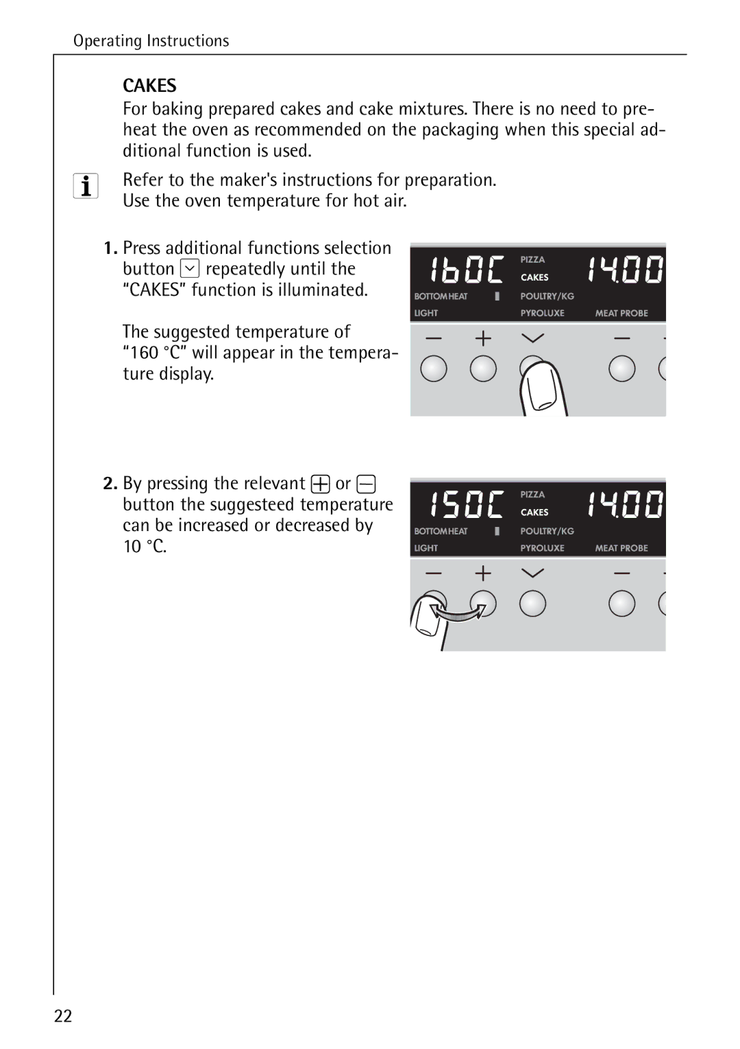 Electrolux B8340-1 manual Cakes, Ditional function is used 