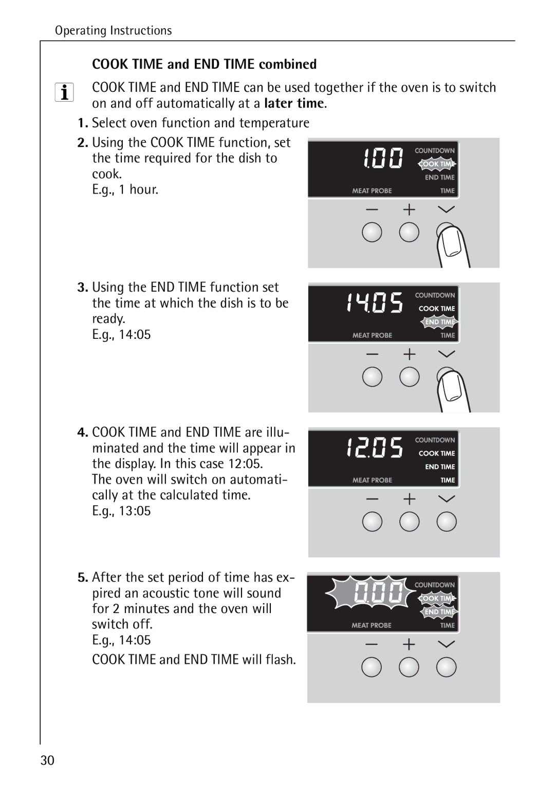 Electrolux B8340-1 manual Cook Time and END Time combined, On and off automatically at a later time 