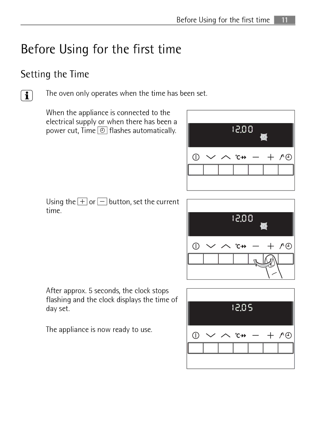 Electrolux B8831-5 user manual Before Using for the first time, Setting the Time 