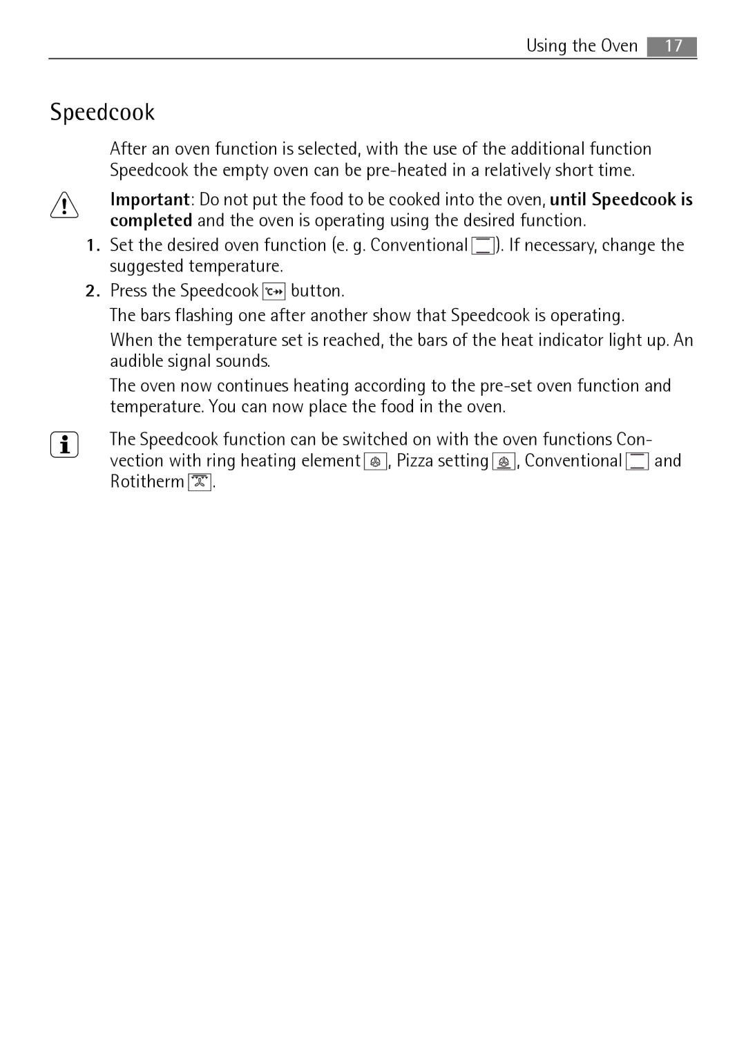 Electrolux B8831-5 user manual Speedcook 