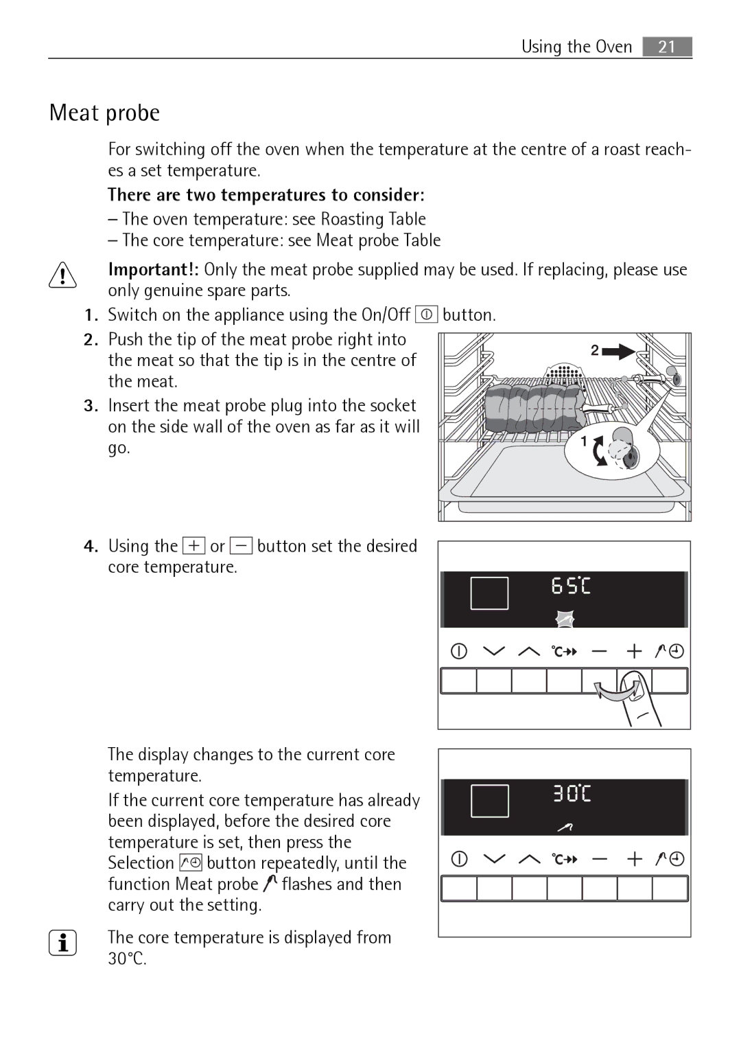 Electrolux B8831-5 user manual Meat probe, There are two temperatures to consider 