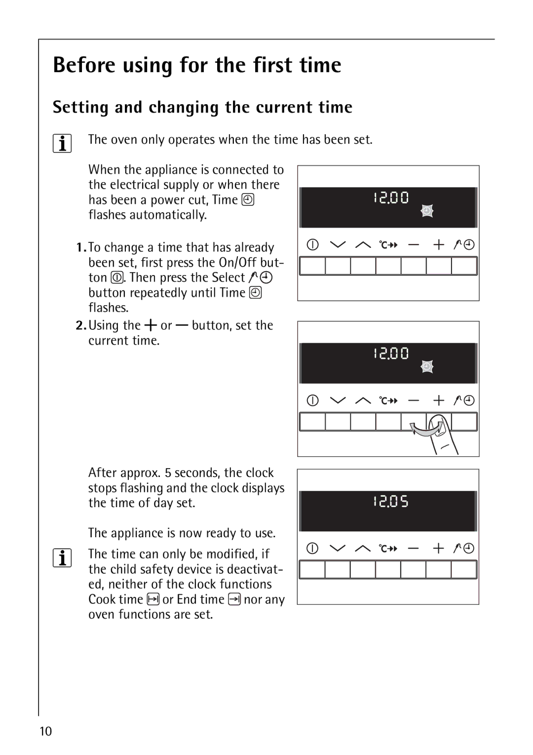 Electrolux B8871-4 manual Before using for the first time, Setting and changing the current time 