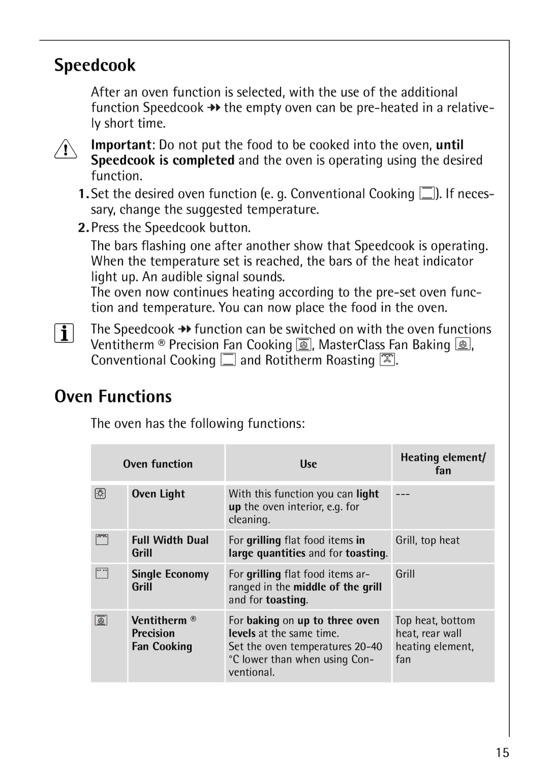 Electrolux B8871-4 manual Speedcook, Oven Functions 