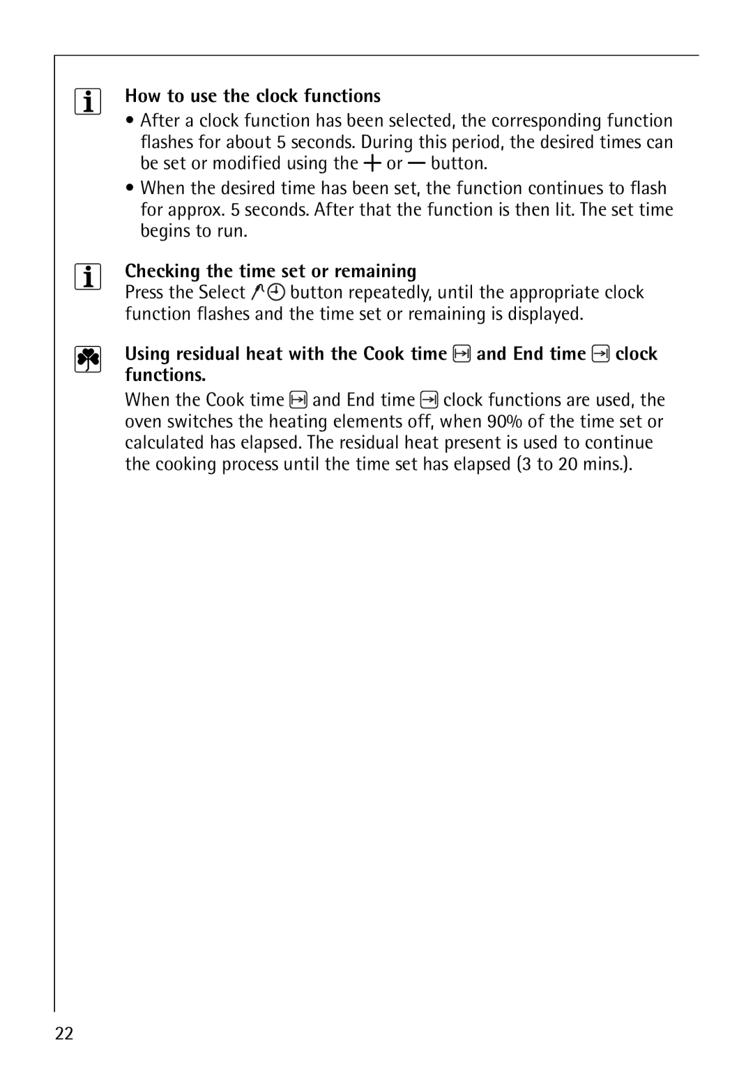 Electrolux B8871-4 manual How to use the clock functions, Checking the time set or remaining 