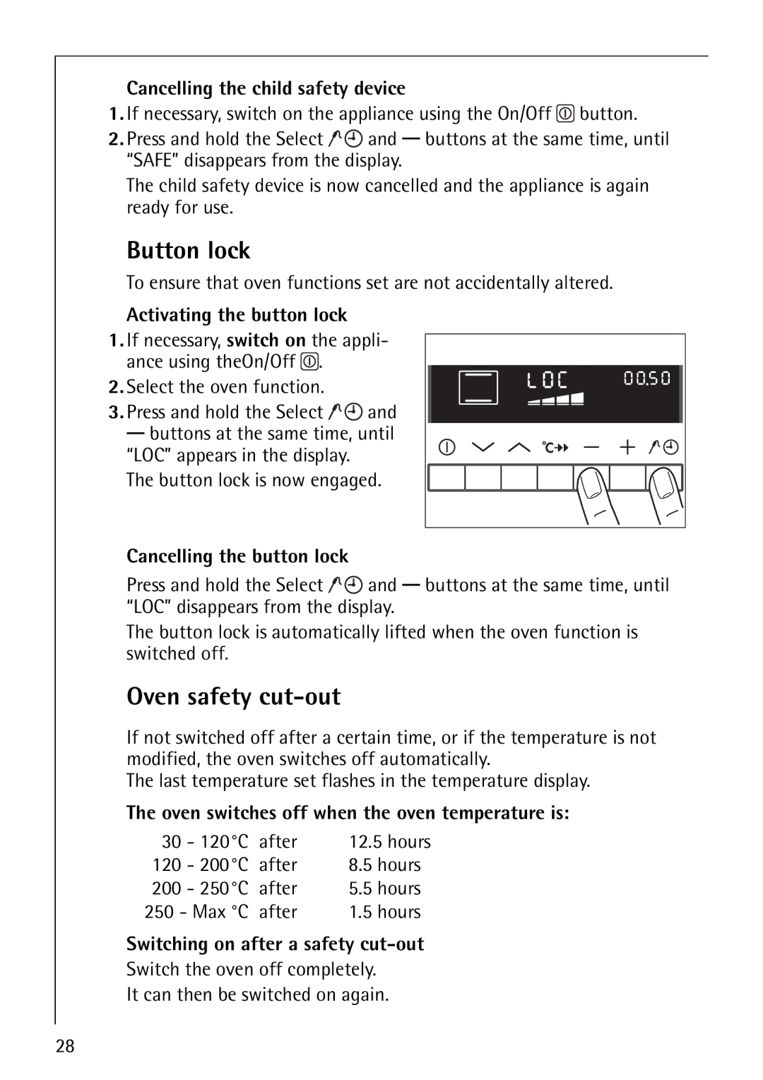 Electrolux B8871-4 manual Button lock, Oven safety cut-out 