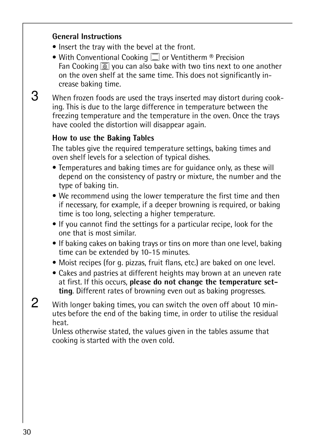 Electrolux B8871-4 manual General Instructions, How to use the Baking Tables 