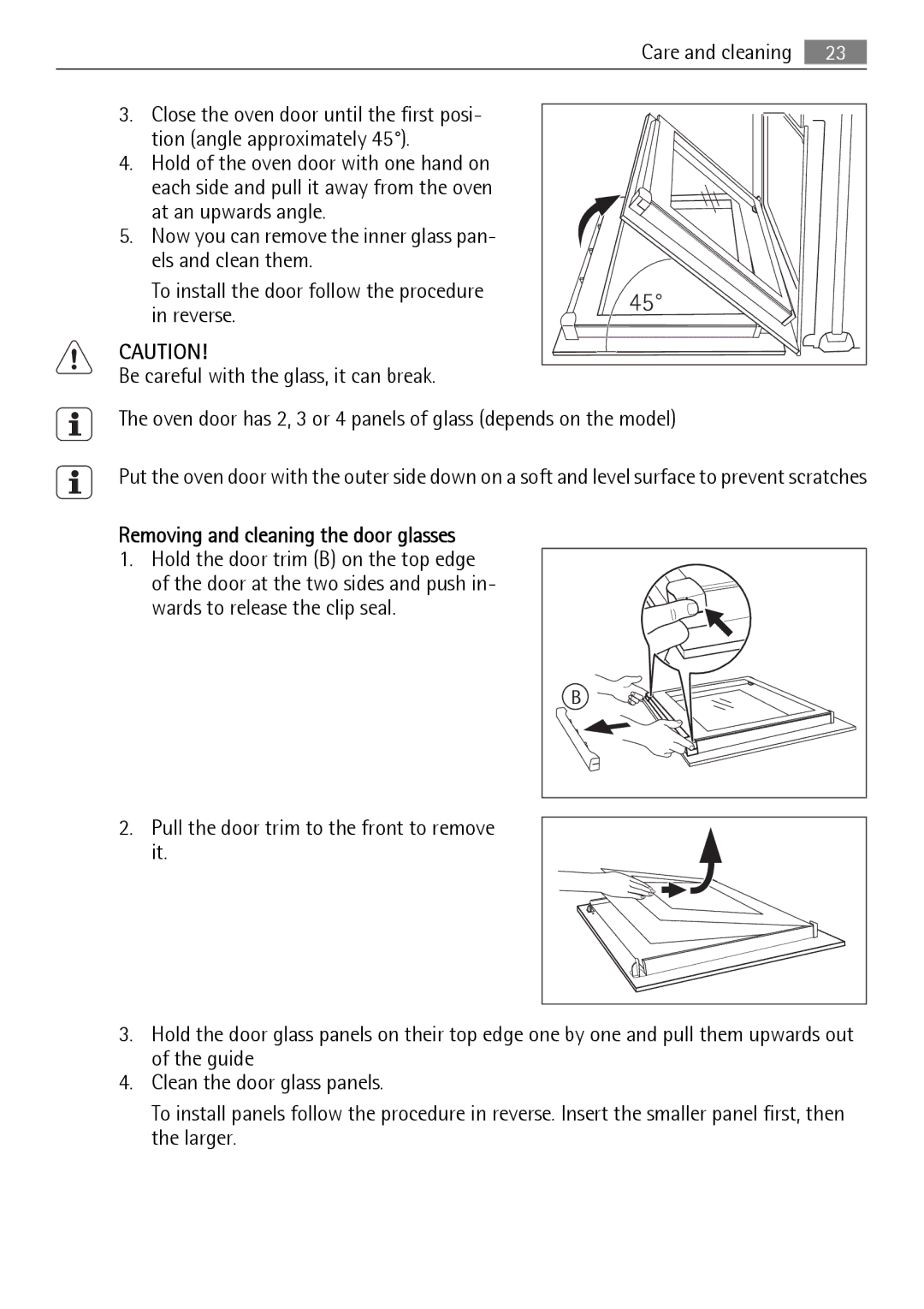 Electrolux B9831-5 user manual Removing and cleaning the door glasses 