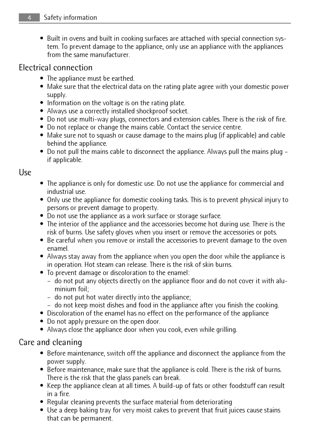 Electrolux B9831-5 user manual Electrical connection, Use, Care and cleaning 