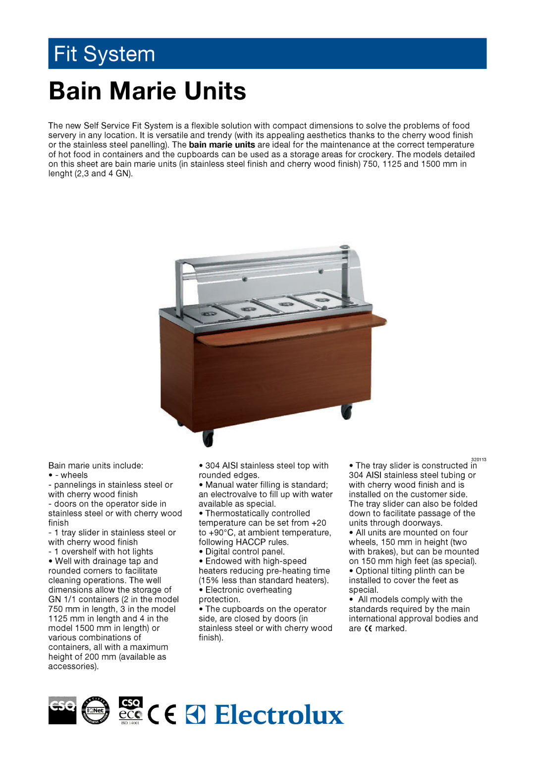 Electrolux Bain Marie Units dimensions 