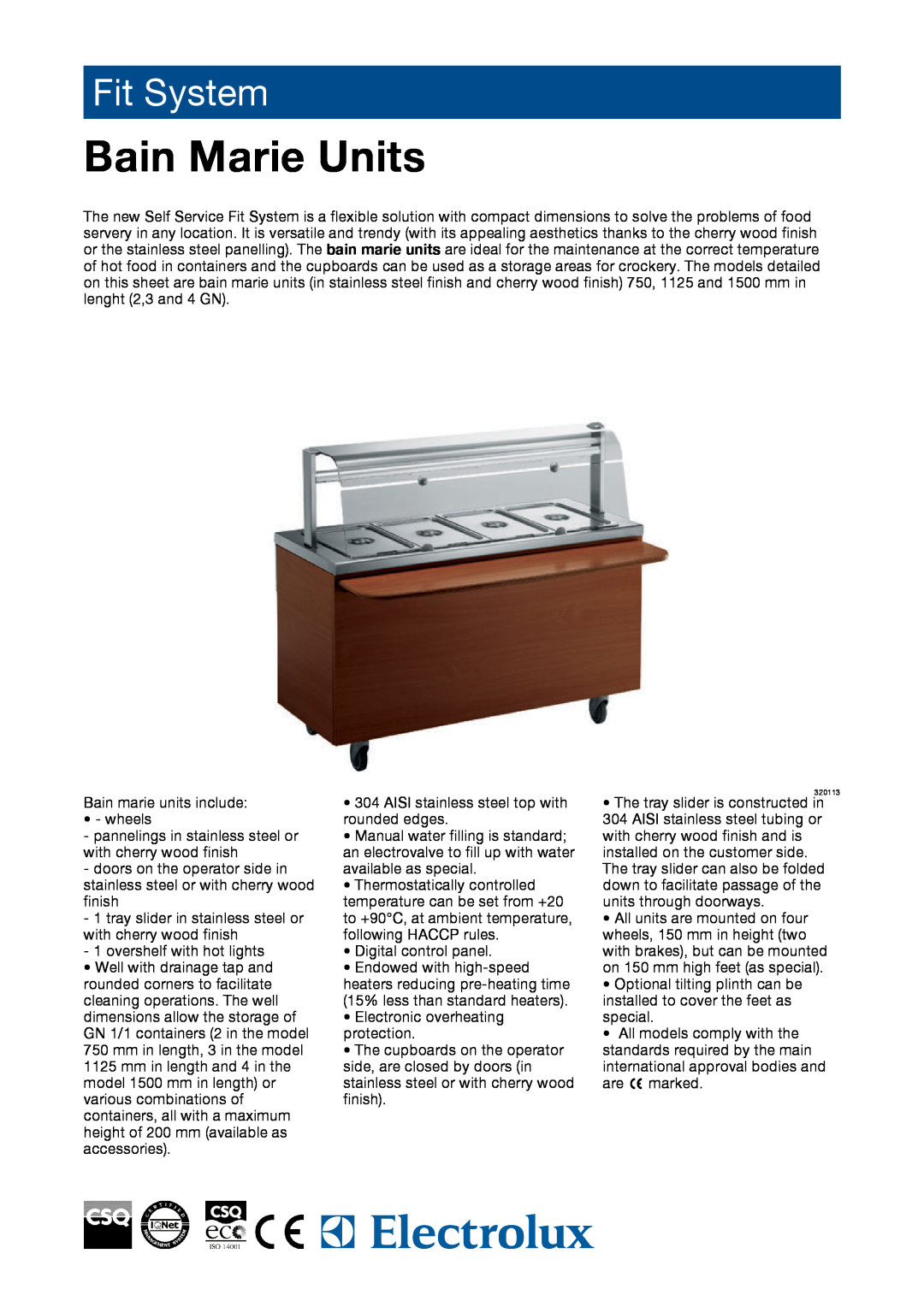 Electrolux Bain Marie Units dimensions Fit System 