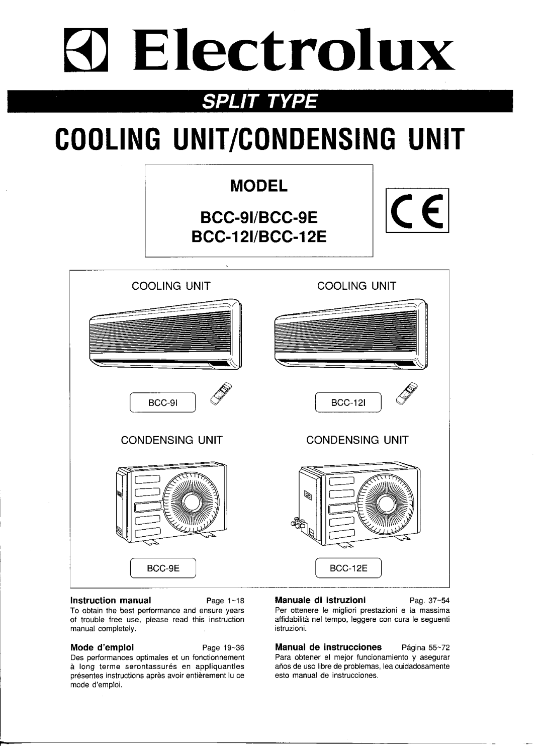Electrolux BCC-12I, BCC-9I, BCC-12E, BCC-9E manual 