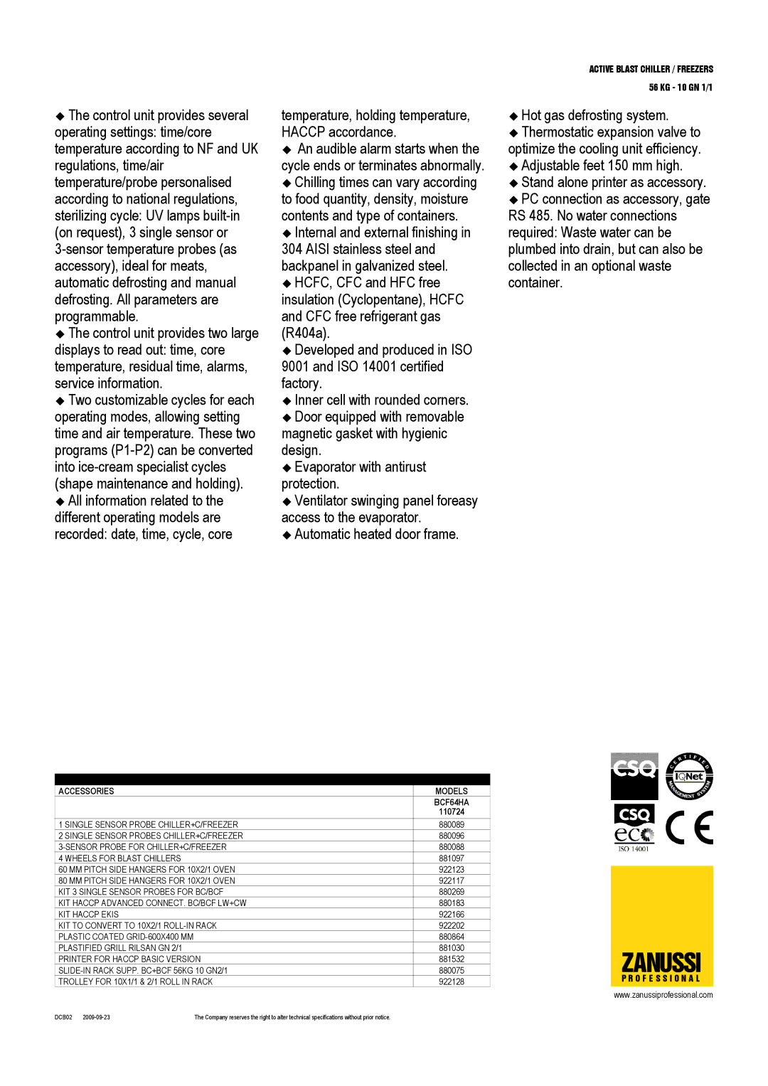 Electrolux BCF64HA, 110724 dimensions Zanussi 