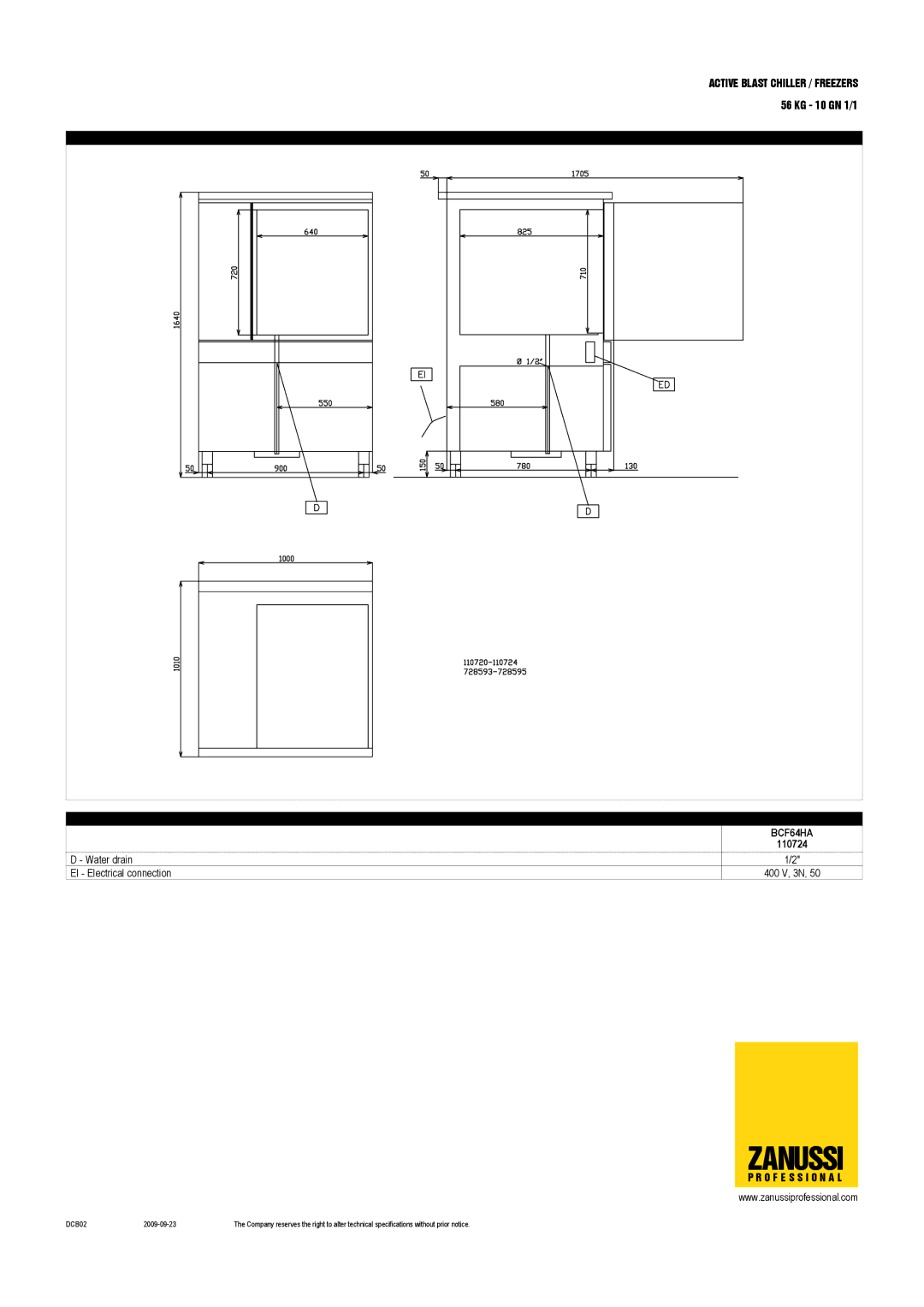 Electrolux 110724, BCF64HA dimensions Zanussi 