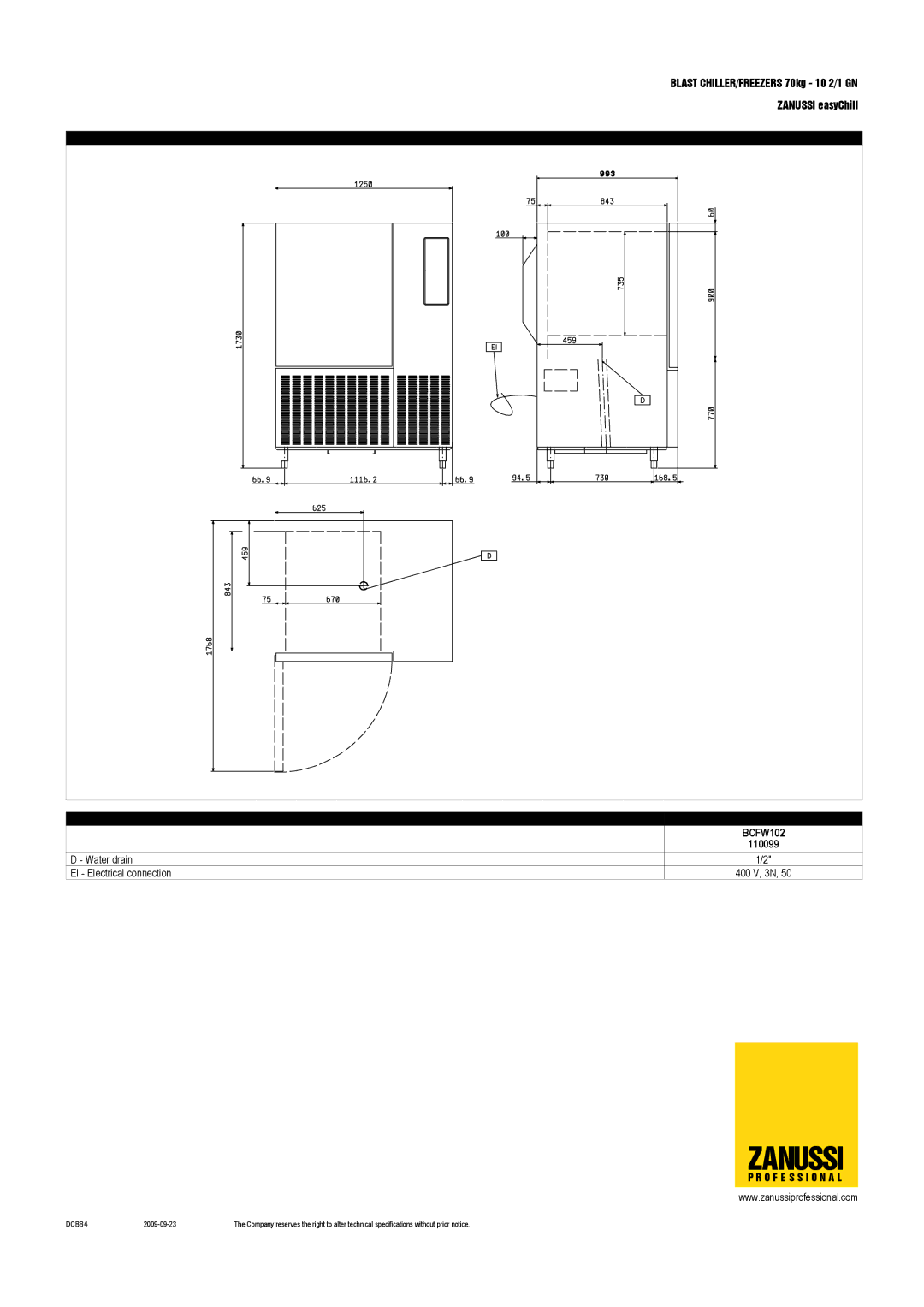 Electrolux BCFW102 dimensions Zanussi 