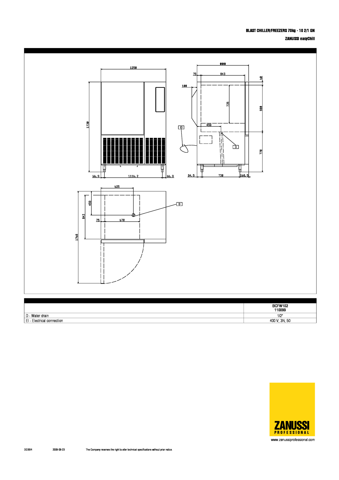 Electrolux dimensions Zanussi, BCFW102 110099, DCBB4, 2009-09-23 