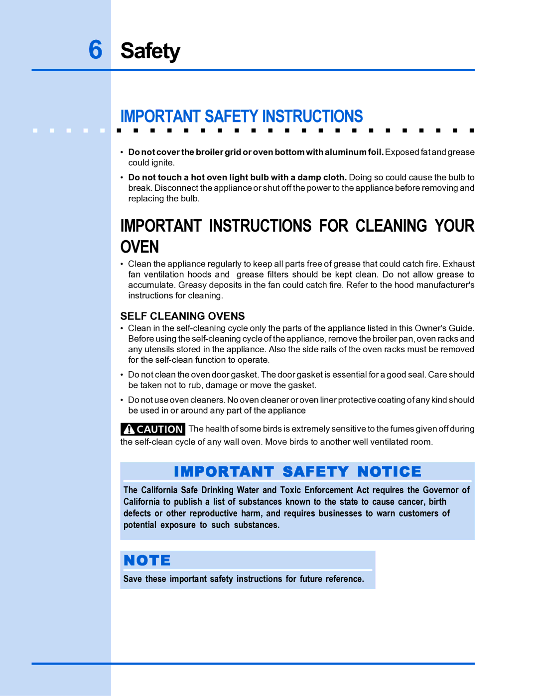 Electrolux Built-In Wall Oven manual Important Instructions for Cleaning Your Oven, Important Safety Notice 