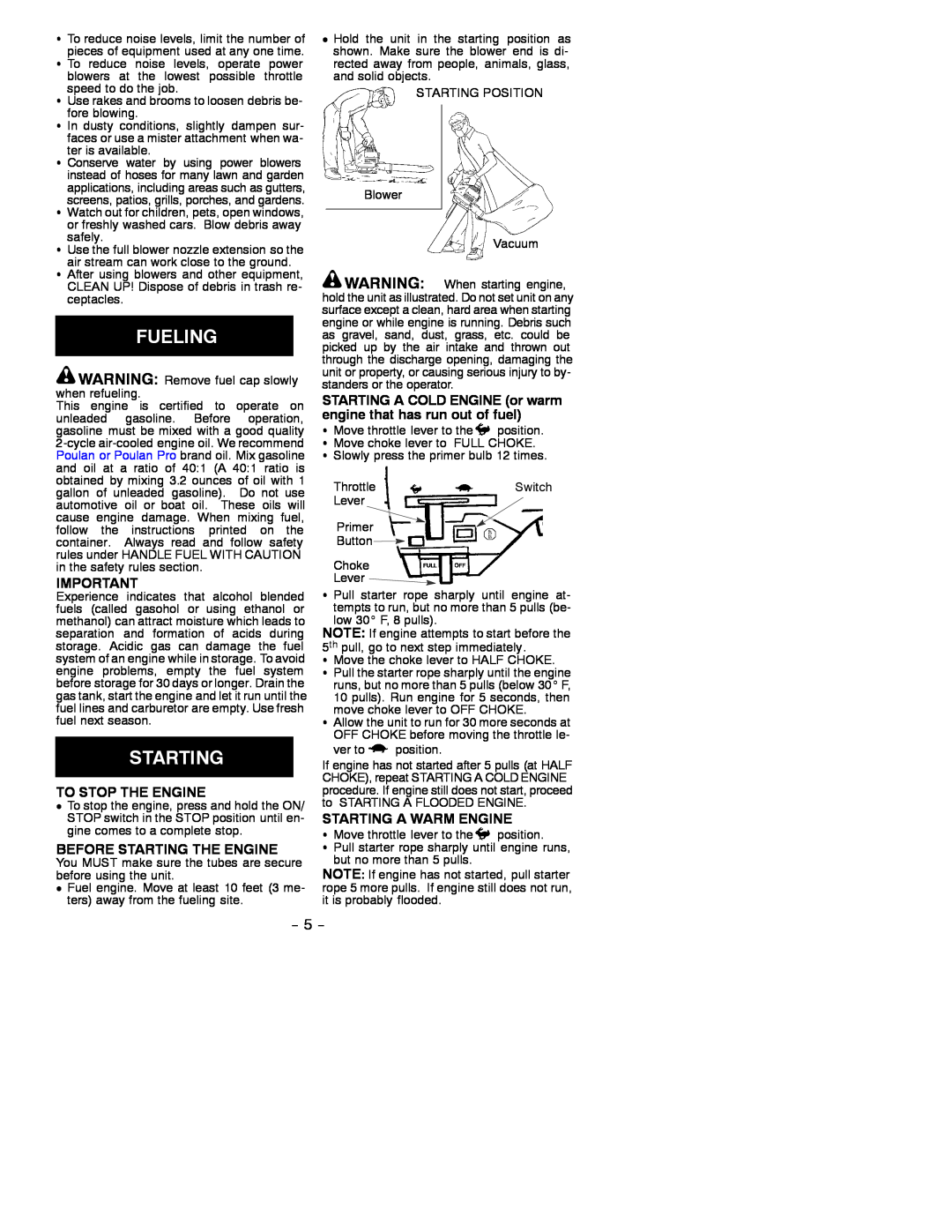 Electrolux BVM200 instruction manual To Stop The Engine, Before Starting The Engine, Starting A Warm Engine 
