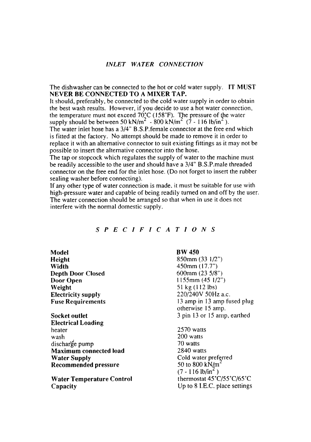 Electrolux BW450 manual 