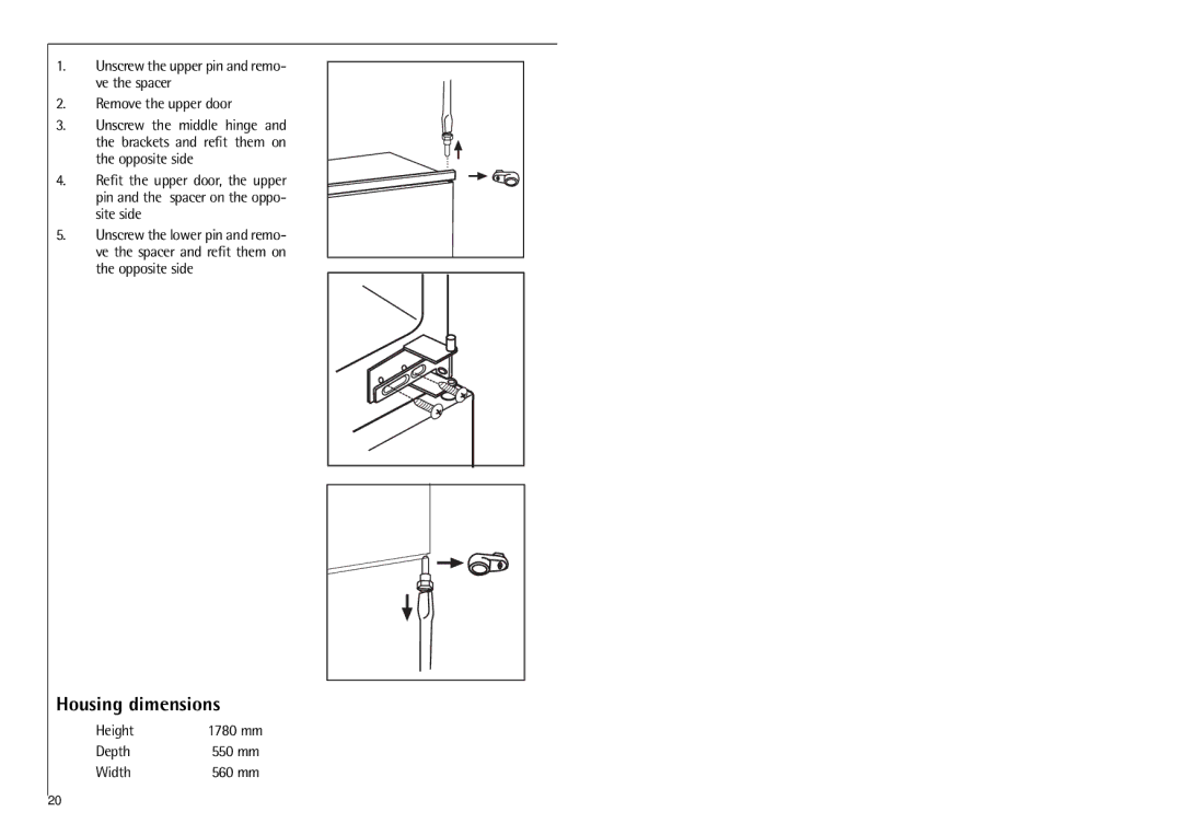 Electrolux C 6 18 41 i installation instructions Housing dimensions, Height, Depth, Width 