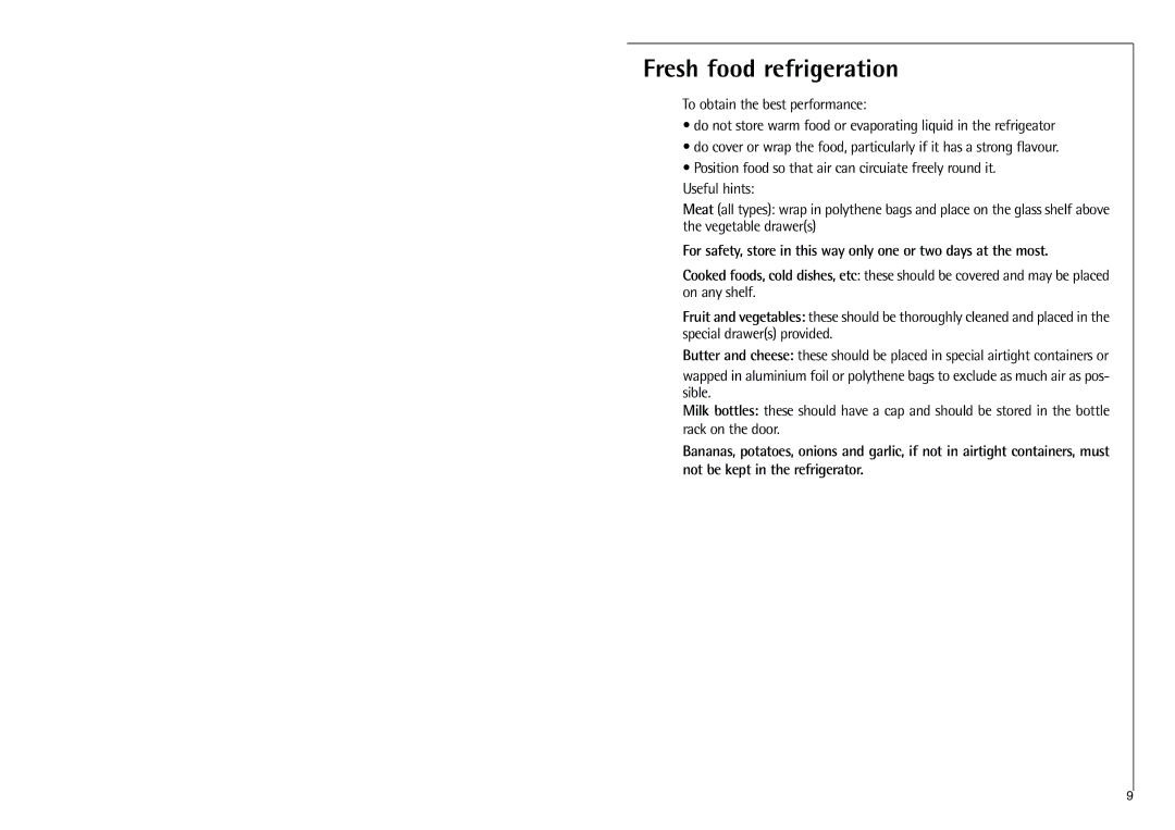 Electrolux C 7 1440 i installation instructions Fresh food refrigeration 